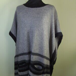 J. Jill Elegant Gray w/Black Poncho Wool Blend Sz. OS and POCKETS